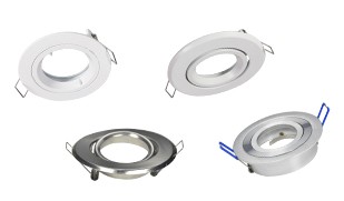 Four GU10/MR16 downlight frames in white, satin and brushed finishes