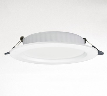 White SMD integrated downlight with a flat diffuser face and spring clips